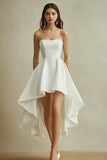 White A Line Asymmetrical Strapless Mini Graduation Dress