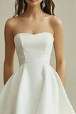 White A Line Asymmetrical Strapless Mini Graduation Dress