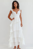 White A Line Tiered Chiffon Formal Dress