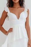 White A Line Tiered Chiffon Formal Dress