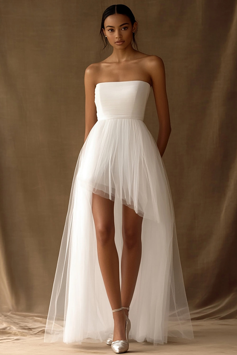 simple white graduation dresses Wedtrend Women White Graduation Dress A Line Strapless Asymmetrical Tulle Party Dress, White / US10