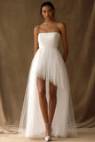 Simple White A Line Asymmetrical Graduation Dress With Tulle