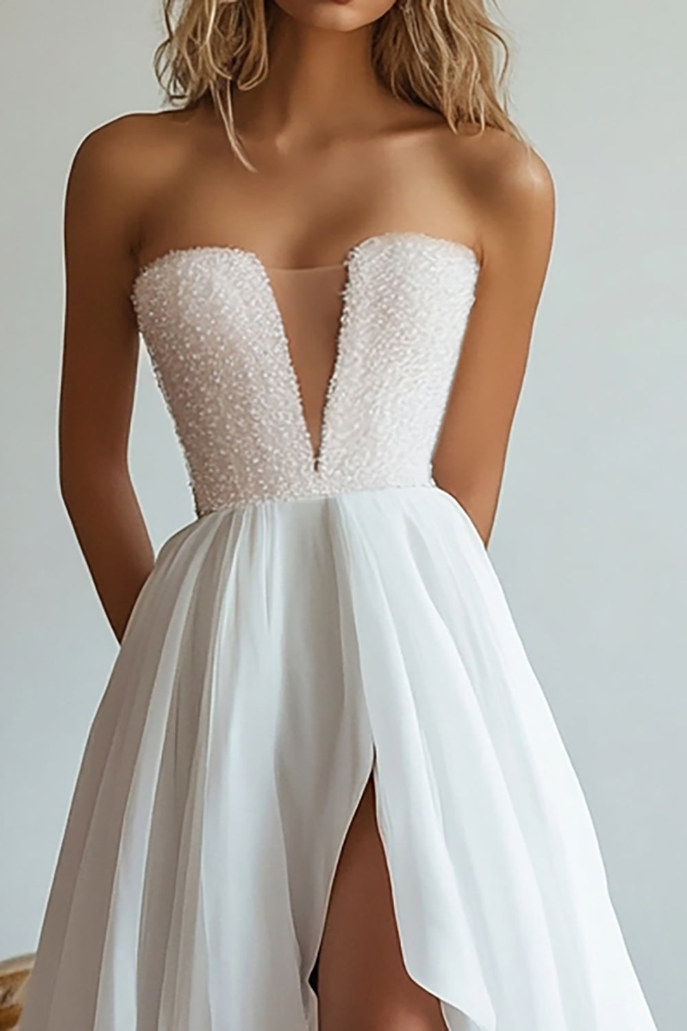 Wedtrend Women White Wedding Dress With Slit Asymmetrical A Line Sequins Engagement Dress WEDTREND Wedtrend Women White Wedding Dress With Slit Asymmetrical A Line Sequins Engagement Dress WEDTREND
