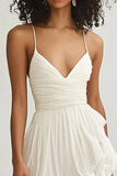 Ivory A Line Spaghetti Straps Asymmetrical Graduation Dress