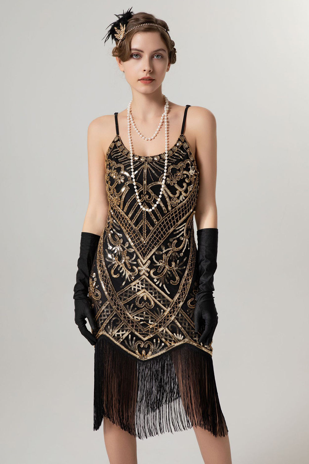 WEDTREND Women Black Golden 1920s Flapper Dress Sheath Sequins Spaghetti Straps Vintage Dress With Tassles WEDTREND Women Black Golden 1920s Flapper Dress Sheath Sequins Spaghetti Straps Vintage Dress With Tassles