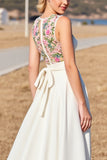 Floral White A Line Long Wedding Dress