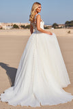 White A Line Wedding Dress with Flowers