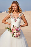 White A Line Wedding Dress with Flowers