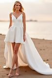 White Spaghetti Straps A Line High Low Wedding Dress