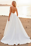 White Spaghetti Straps A Line High Low Wedding Dress
