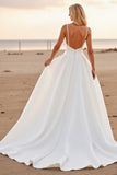 White Spaghetti Straps A Line High Low Wedding Dress