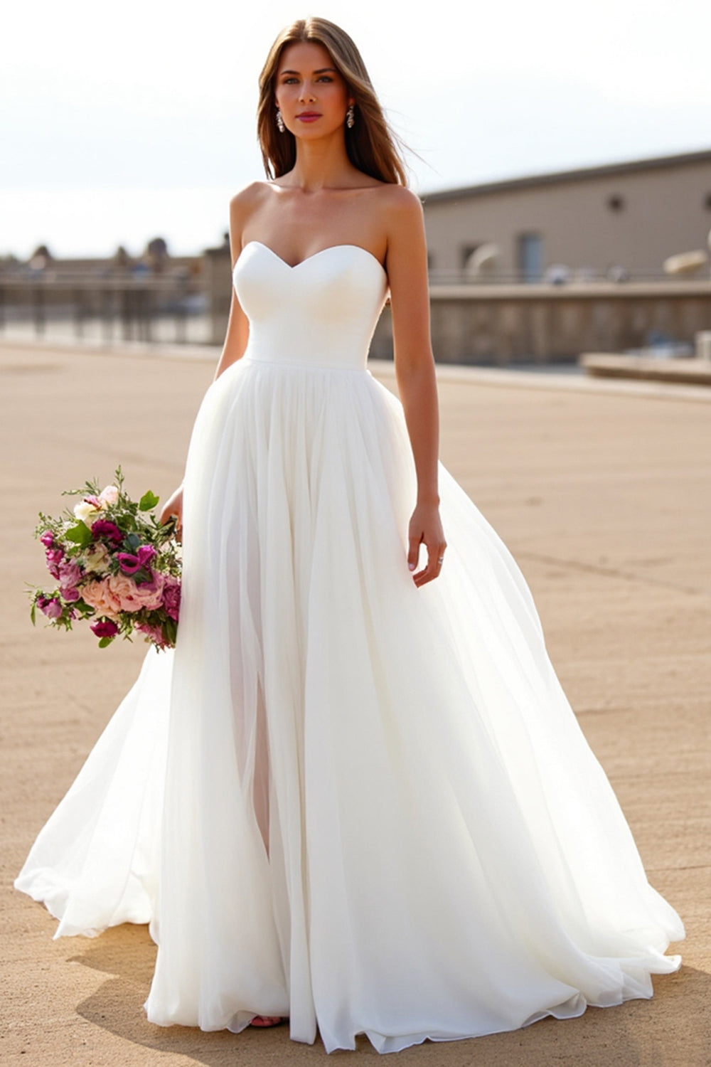 WEDTREND Women White Wedding Dress Sweetheart Tulle A Line Long Boho Bridal Dress WEDTREND Women White Wedding Dress Sweetheart Tulle A Line Long Boho Bridal Dress