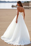 White Sweetheart Tulle A Line Long Wedding Dress