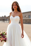 White Sweetheart Tulle A Line Long Wedding Dress