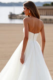 White Sweetheart Tulle A Line Long Wedding Dress