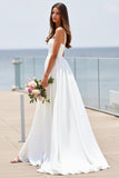 White A Line Spaghetti Straps Long Wedding Dress
