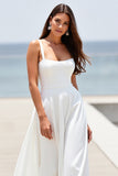 White A Line Spaghetti Straps Long Wedding Dress