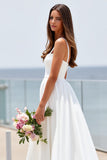 White A Line Spaghetti Straps Long Wedding Dress