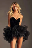Black Tulle Strapless A Line Mini Homecoming Dress With Ruffles