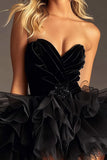 Black Tulle Strapless A Line Mini Homecoming Dress With Ruffles