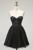Black Sweetheart A-Line Mini Homecoming Dress with Appliques