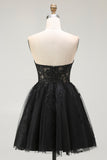 Black Sweetheart A-Line Mini Homecoming Dress with Appliques
