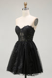 Black Sweetheart A-Line Mini Homecoming Dress with Appliques