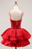 Cute Red A Line Spaghetti Straps Mini Homecoming Dress with Sequins