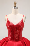 Cute Red A Line Spaghetti Straps Mini Homecoming Dress with Sequins