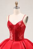 Cute Red A Line Spaghetti Straps Mini Homecoming Dress with Sequins