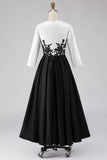 Black and White A Line V-Neck High Low Mother Of The Bride Dress with Appliques