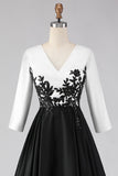 Black and White A Line V-Neck High Low Mother Of The Bride Dress with Appliques