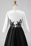 Black and White A Line V-Neck High Low Mother Of The Bride Dress with Appliques