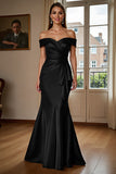 Brown Mermaid Off The Shoulder Long Satin Mother Of The Bride Dress