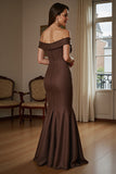 Brown Mermaid Off The Shoulder Long Satin Mother Of The Bride Dress