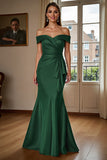 Brown Mermaid Off The Shoulder Long Satin Mother Of The Bride Dress