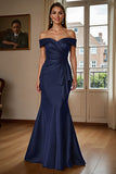 Brown Mermaid Off The Shoulder Long Satin Mother Of The Bride Dress