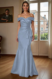 Brown Mermaid Off The Shoulder Long Satin Mother Of The Bride Dress
