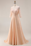 Apricot A Line Applique Mother Of The Bride Dress With Half Sleeves