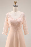 Apricot A Line Applique Mother Of The Bride Dress With Half Sleeves
