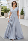 Chiffon Silver V Neck A Line Mother Of The Bride Dress