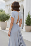Chiffon Silver V Neck A Line Mother Of The Bride Dress
