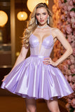 Lilac Satin Corset Halter A Line Homecoming Dress With Beading