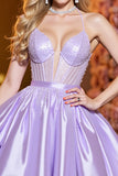 Lilac Satin Corset Halter A Line Homecoming Dress With Beading