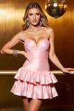 Blush Satin Tiered Sweetheart A Line Homecoming Dress