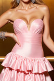 Blush Satin Tiered Sweetheart A Line Homecoming Dress