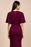Burgundy Ruched V Neck Mermaid Long Mother Of The Bride Dress