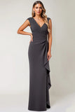 Steel Grey Sheath V-Neck Pleated Mother Of The Bride Dress with Sequins