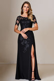 Black A Line Long Mother Of Bride Dress With Appliques
