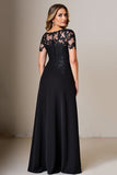 Black A Line Long Mother Of Bride Dress With Appliques